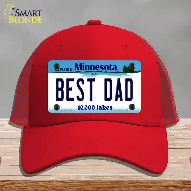 HAT17-MLP-11080 Best Dad Minnesota State Novelty License Plate Hat, Mesh - Red