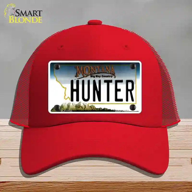 HAT17-MLP-11122 Hunter Montana State Novelty License Plate Hat, Mesh - Red