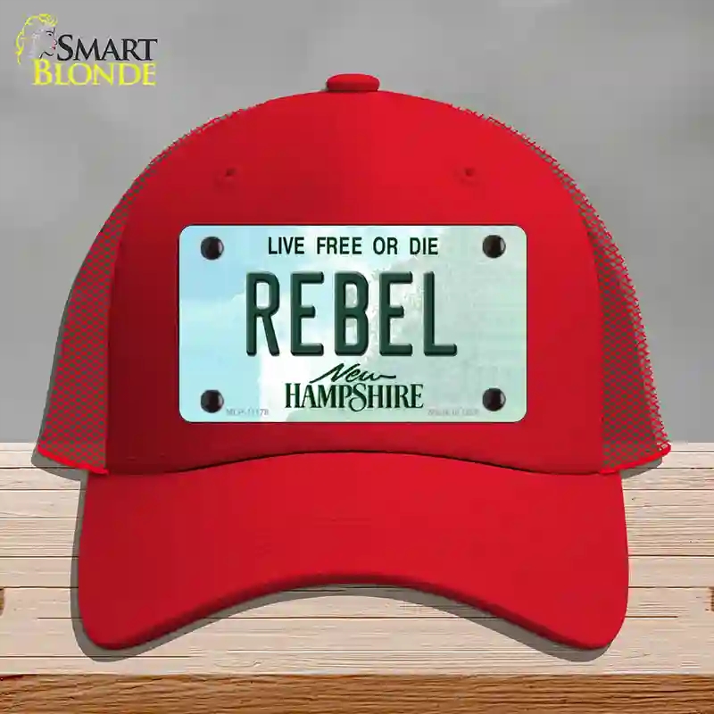HAT17-MLP-11178 Rebel   Hampshire State Novelty License Plate Hat, Mesh - Red
