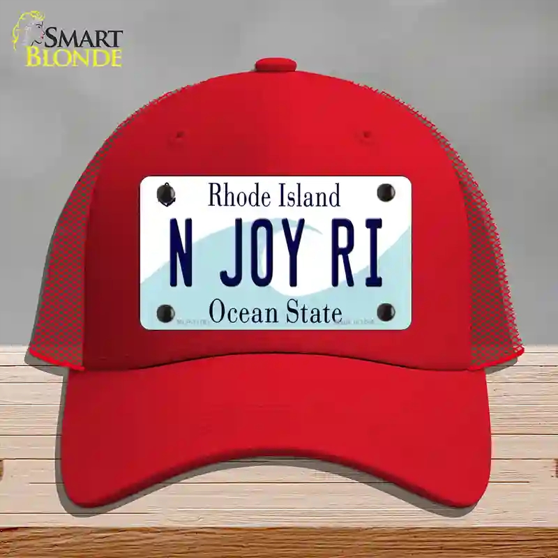 HAT17-MLP-11181 N Joy RI Rhode Island State Novelty License Plate Hat, Mesh - Red
