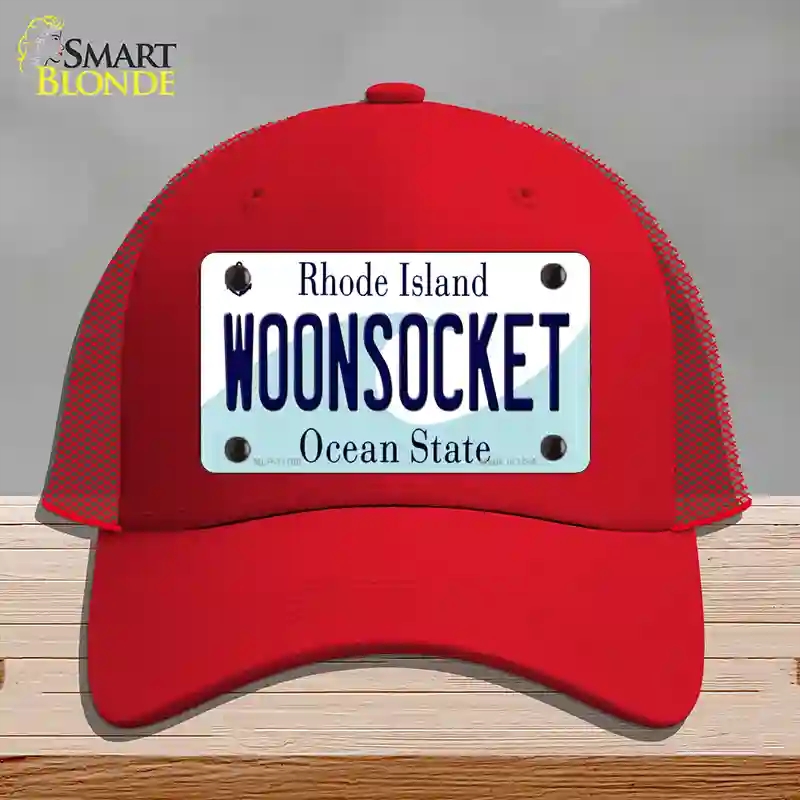 HAT17-MLP-11186 Woonsocket Rhode Island State Novelty License Plate Hat, Mesh - Red