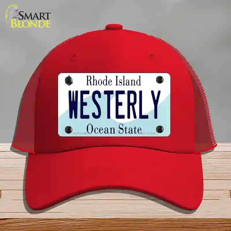 HAT17-MLP-11188 Westerly Rhode Island State Novelty License Plate Hat, Mesh - Red