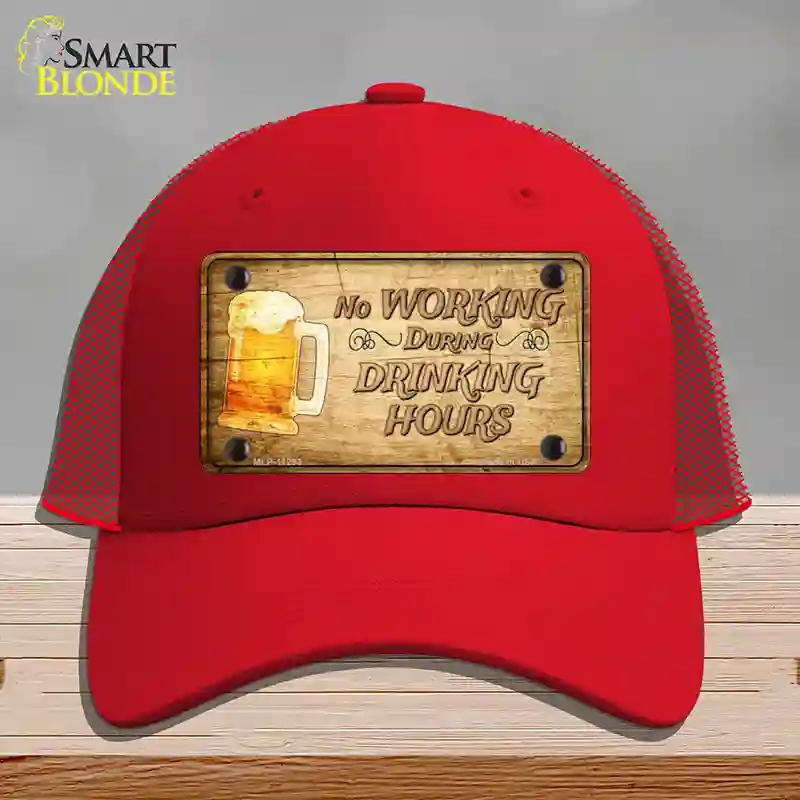 HAT17-MLP-11233 No Working During Drinking Hours Novelty License Plate Hat, Mesh - Red