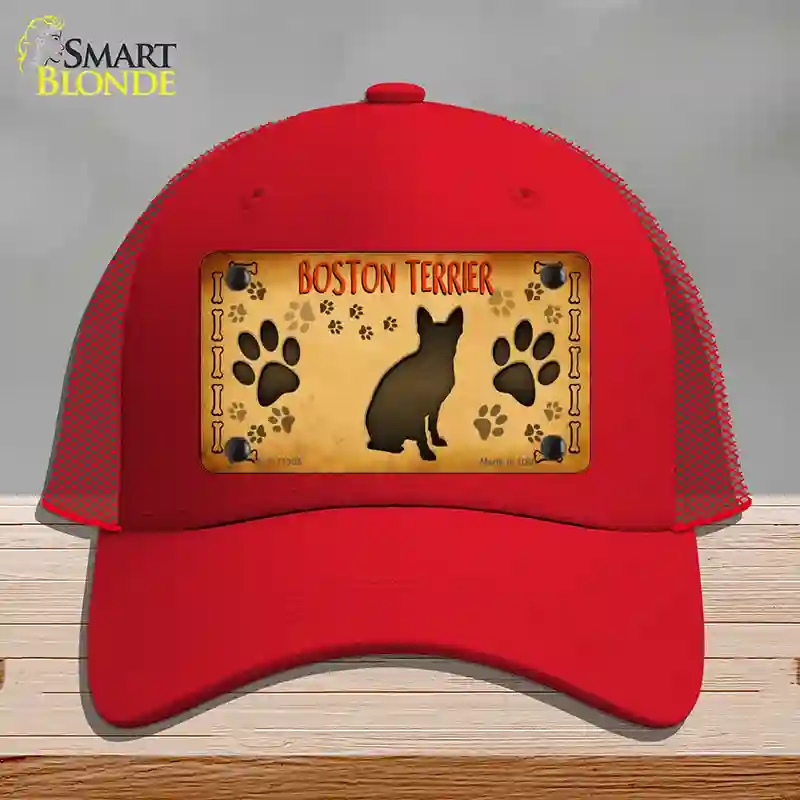 HAT17-MLP-11305 Boston Terrier Novelty License Plate Hat, Mesh - Red