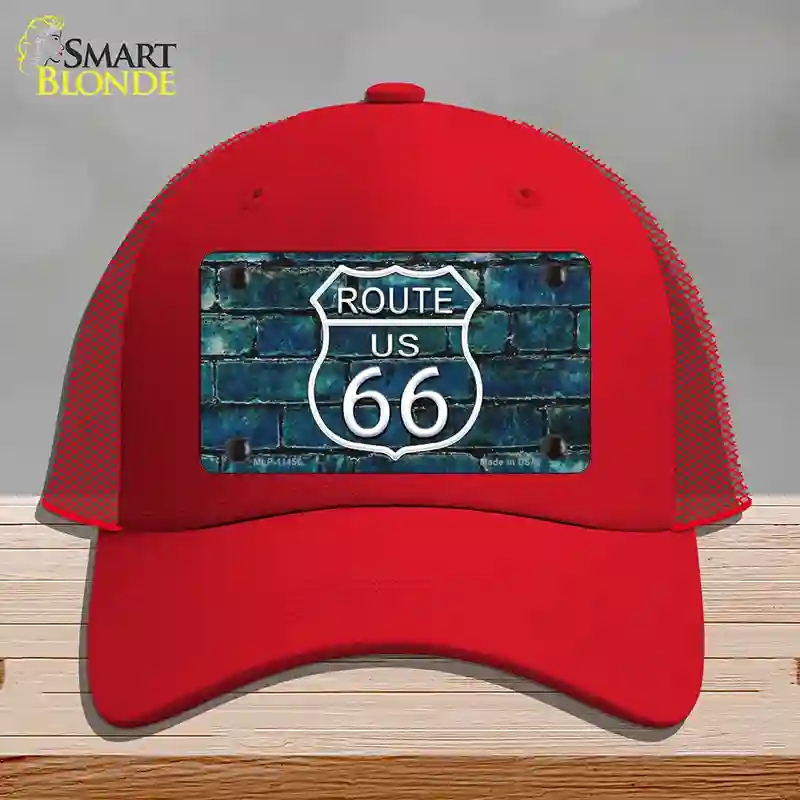 HAT17-MLP-11456 Route 66 Blue Brick Wall Novelty License Plate Hat, Mesh - Red