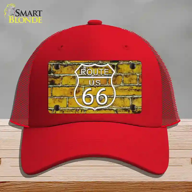 HAT17-MLP-11459 Route 66 Yellow Brick Wall Novelty License Plate Hat, Mesh - Red