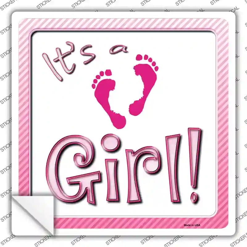 SQ-068s-L Its A Girl Footprints Novelty Square Sticker Decal, Large