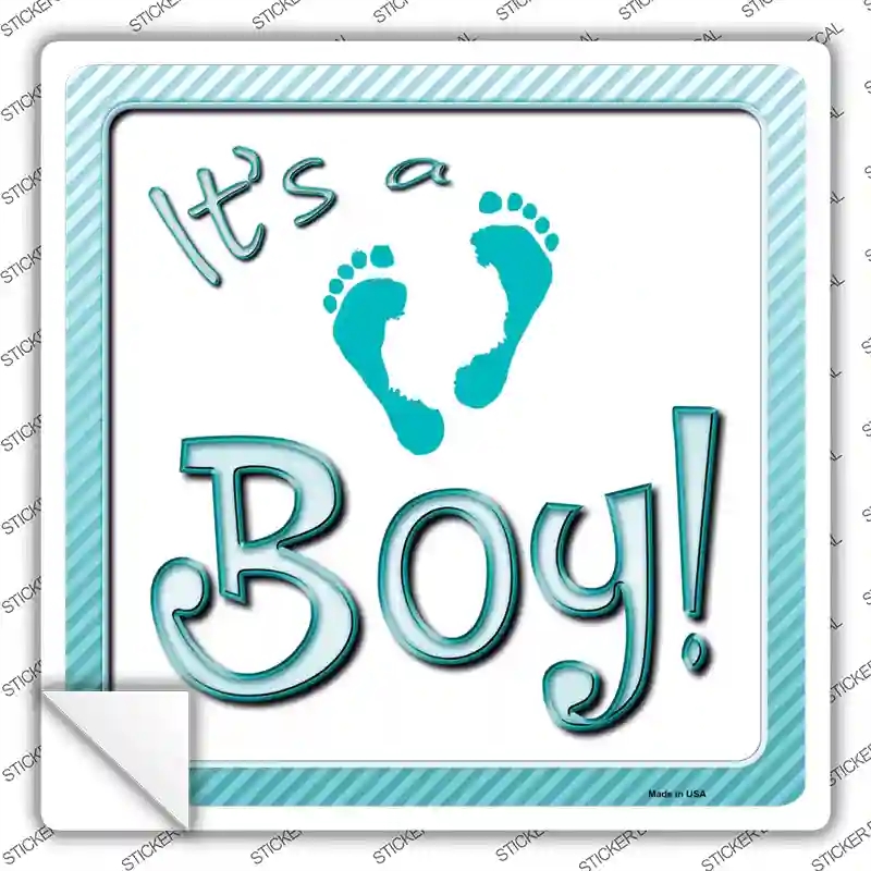 SQ-069s-XL Its A Boy Footprints Novelty Square Sticker Decal, Extra Large