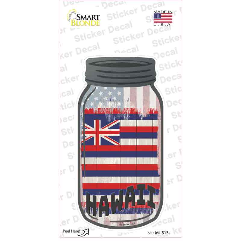 MJ-513s-M Hawaii USA Flag Novelty Mason Jar Sticker Decal, Medium