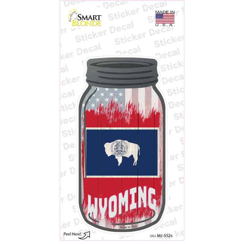 MJ-552s-M Wyoming USA Flag Novelty Mason Jar Sticker Decal, Medium