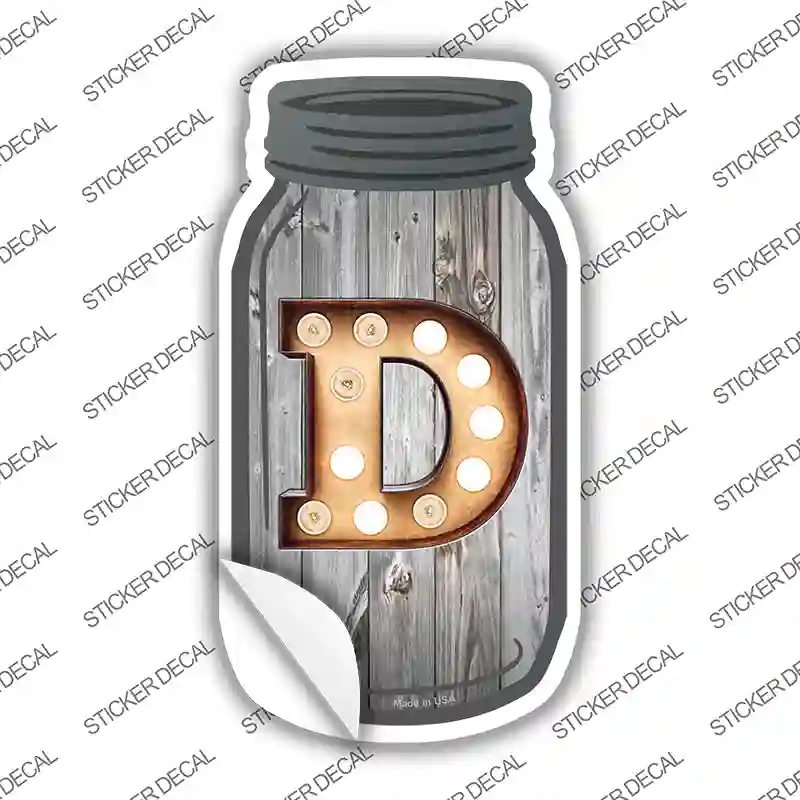 MJ-556s-S D Bulb Lettering Novelty Mason Jar Sticker Decal, Small