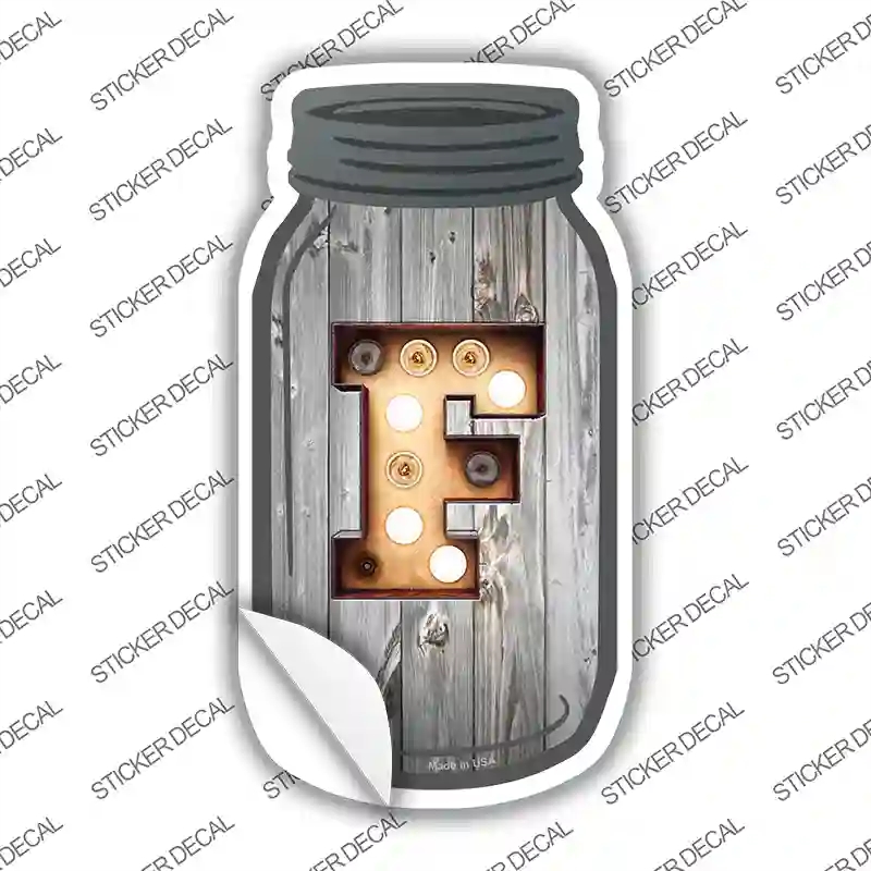 MJ-558s-S F Bulb Lettering Novelty Mason Jar Sticker Decal, Small