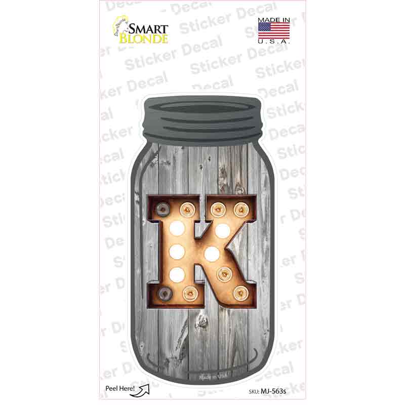 MJ-563s-M K Bulb Lettering Novelty Mason Jar Sticker Decal, Medium