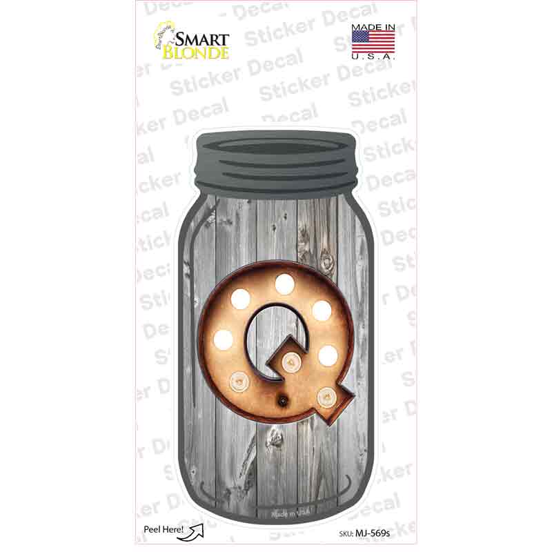 MJ-569s-M Q Bulb Lettering Novelty Mason Jar Sticker Decal, Medium