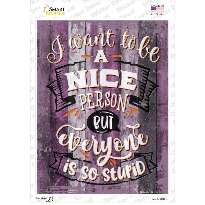 P-3489s-M Nice Person But Novelty Rectangular Sticker Decal, Medium