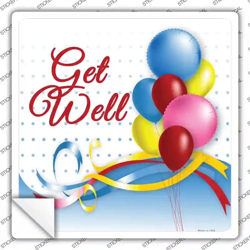 SQ-285s-XL Get Well Novelty Square Sticker Decal, Extra Large