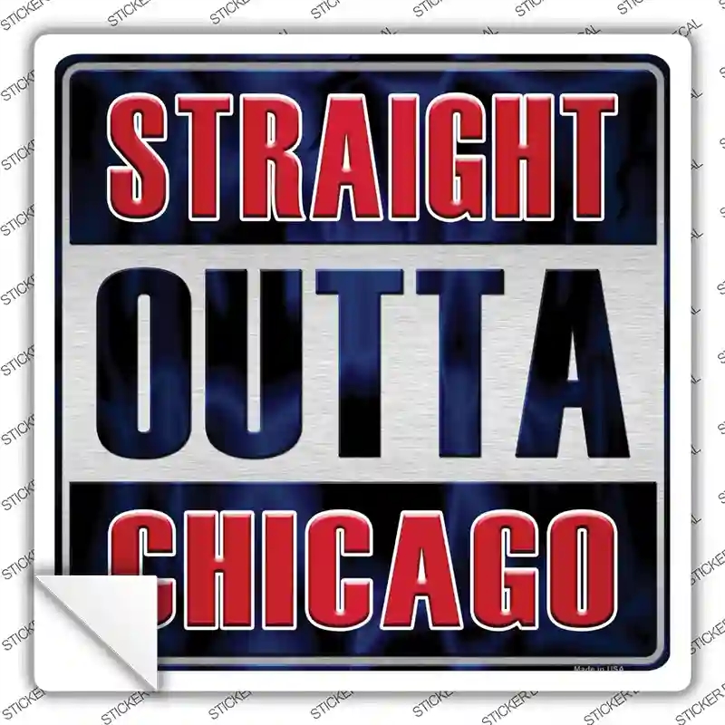 SQ-197s-S Straight Outta Chicago Blue Novelty Square Sticker Decal, Small