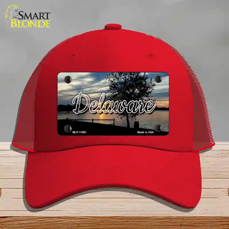 HAT17-MLP-11591 Delaware River Sunset State Novelty License Plate Hat, Mesh - Red