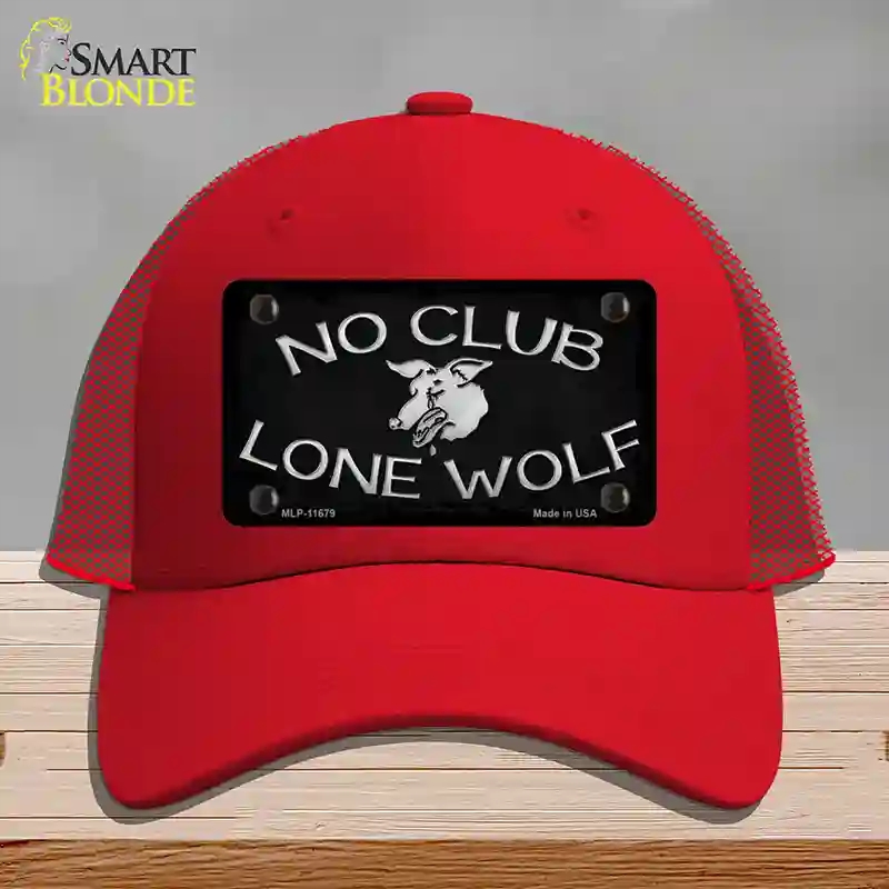 HAT17-MLP-11679 No Club Lone Wolf Novelty License Plate Hat, Mesh - Red
