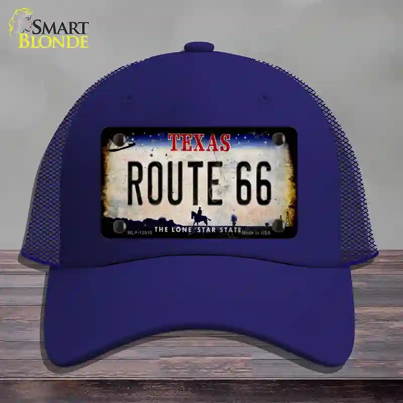 HAT18-MLP-12510 Route 66 Texas Rusty Novelty License Plate Hat, Mesh - Royal Blue