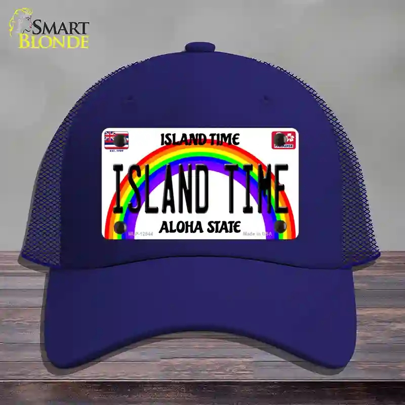 HAT18-MLP-12544 Island Time Hawaii Novelty License Plate Hat, Mesh - Royal Blue