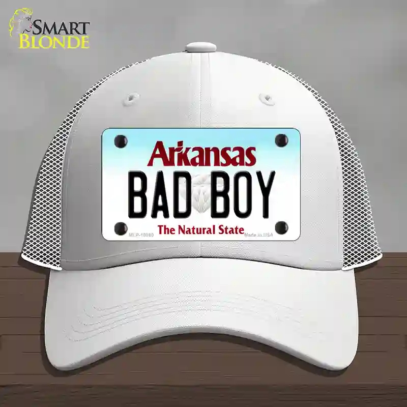 HAT19-MLP-10060 Bad Boy Arkansas Novelty License Plate Hat, Mesh - White