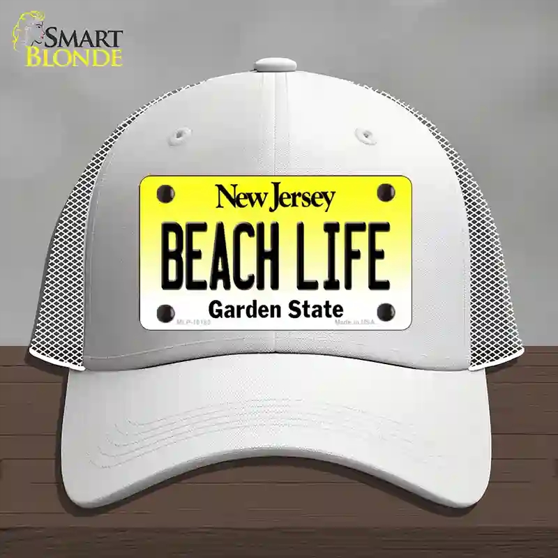 HAT19-MLP-10183 Beach Life   Jersey Novelty License Plate Hat, Mesh - White