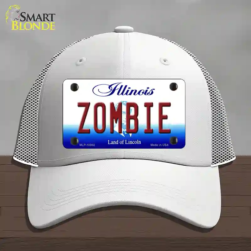 HAT19-MLP-10302 Zombie Illinois Novelty License Plate Hat, Mesh - White