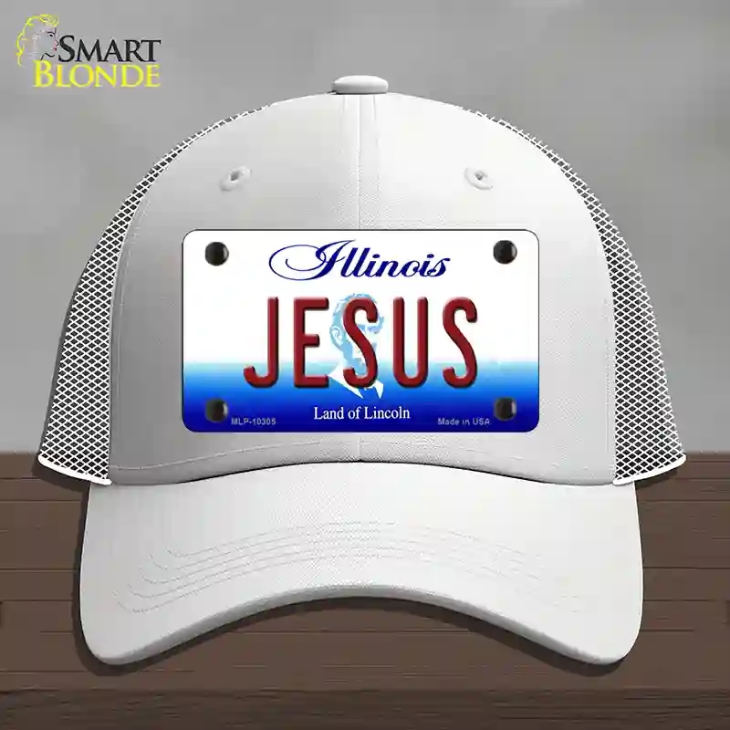 HAT19-MLP-10305 Jesus Illinois Novelty License Plate Hat, Mesh - White