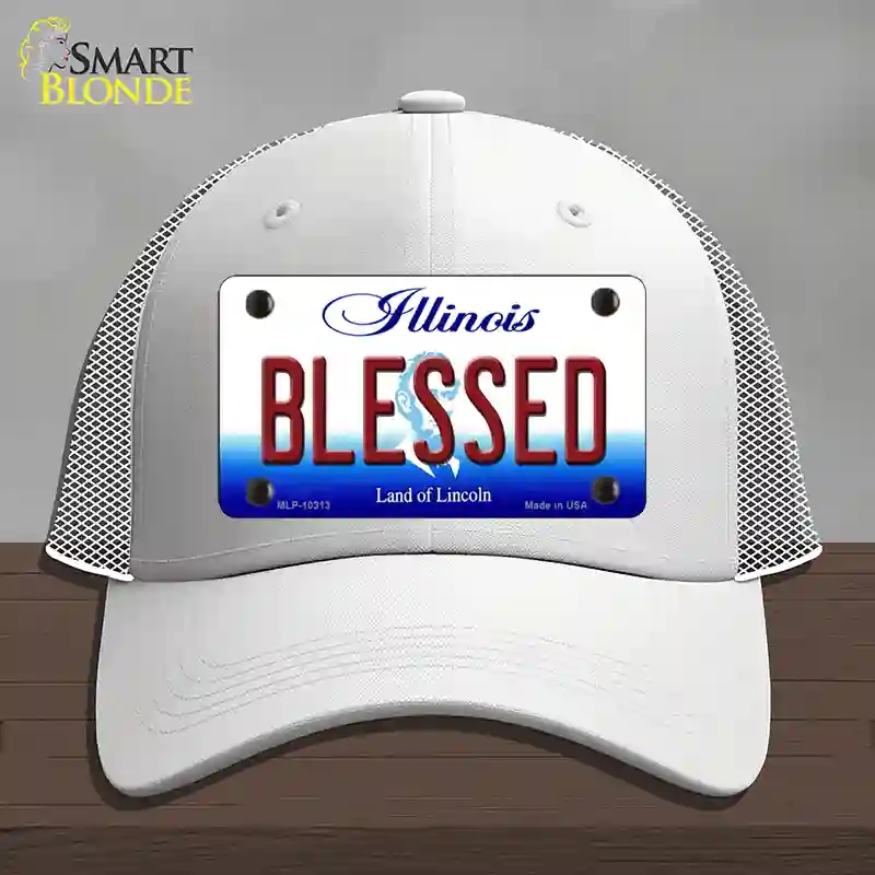 HAT19-MLP-10313 Blessed Illinois Novelty License Plate Hat, Mesh - White