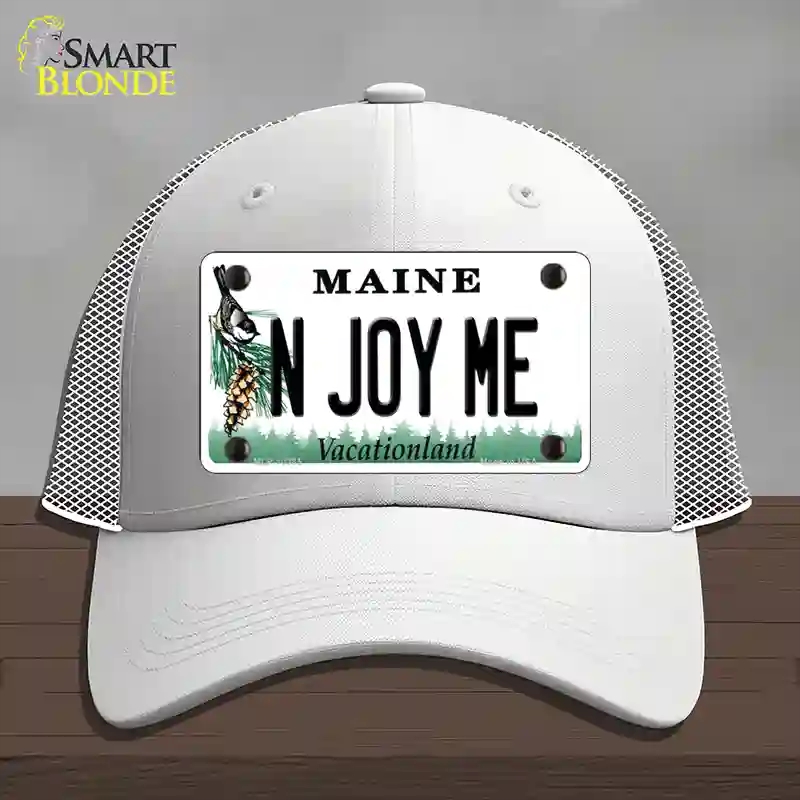 HAT19-MLP-10385 N Joy ME Maine Novelty License Plate Hat, Mesh - White