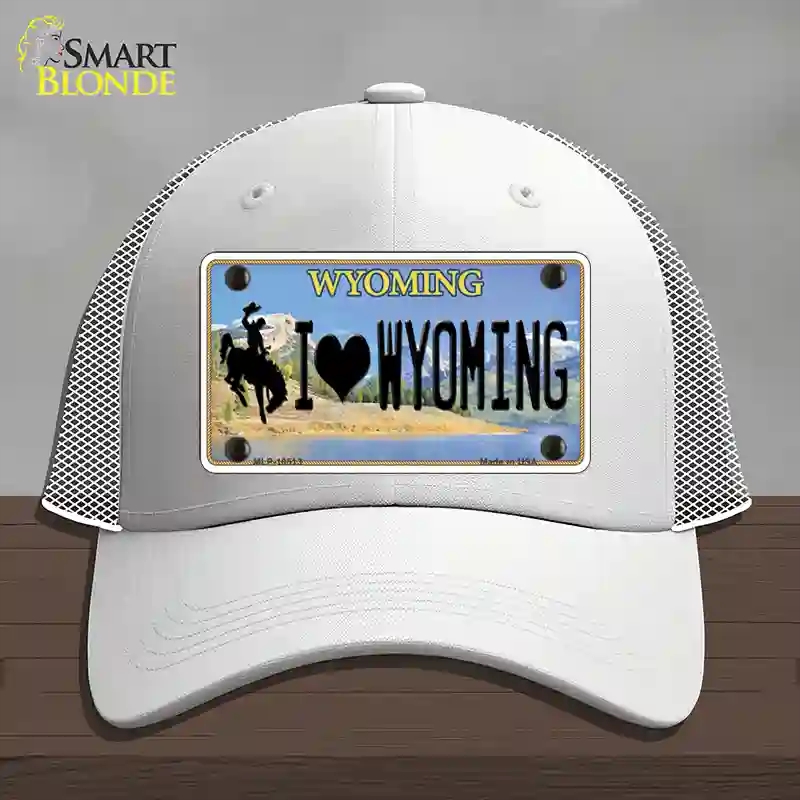 HAT19-MLP-10513 I Love Wyoming Novelty License Plate Hat, Mesh - White