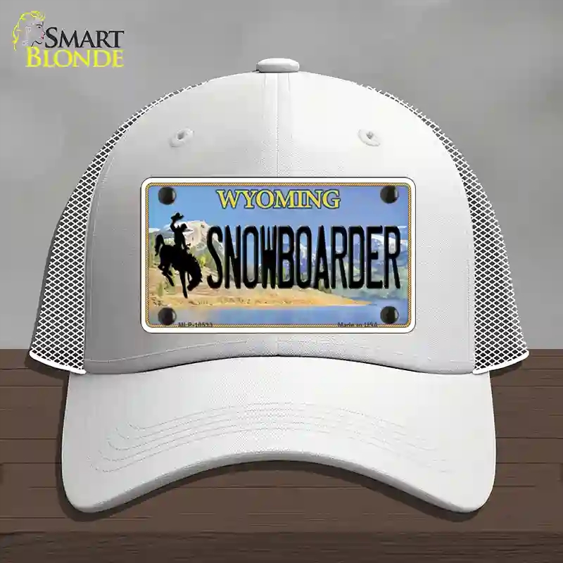 HAT19-MLP-10533 Snowboarder Wyoming Novelty License Plate Hat, Mesh - White