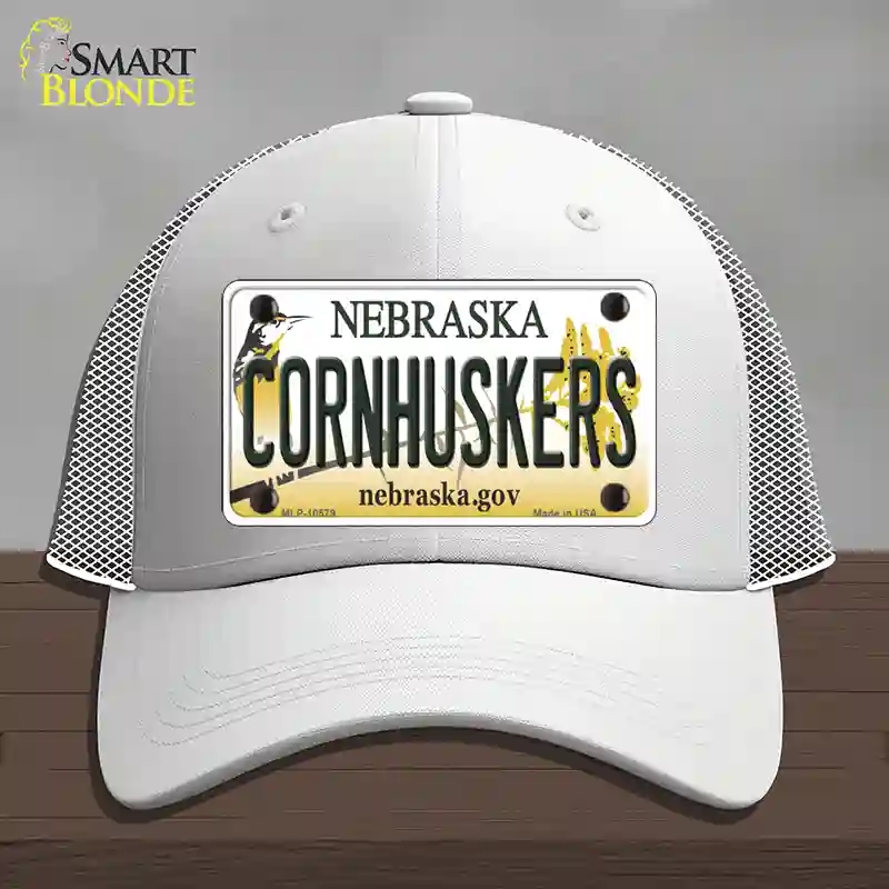 HAT19-MLP-10579 Cornhuskers Nebraska Novelty License Plate Hat, Mesh - White