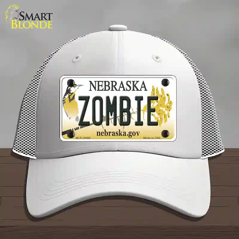 HAT19-MLP-10590 Zombie Nebraska Novelty License Plate Hat, Mesh - White