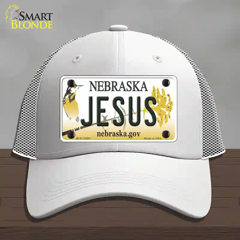 HAT19-MLP-10591 Jesus Nebraska Novelty License Plate Hat, Mesh - White