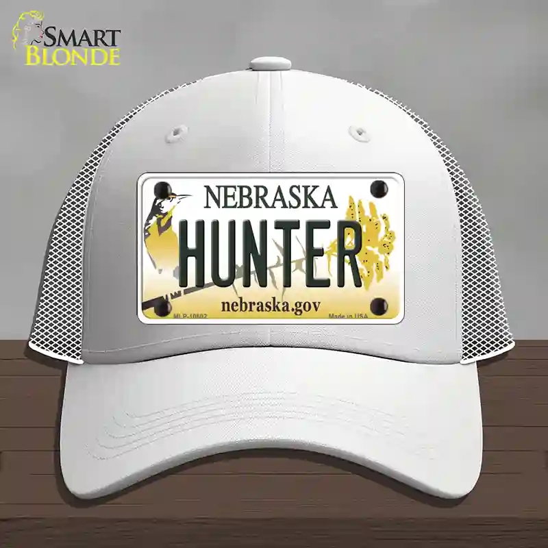 HAT19-MLP-10602 Hunter Nebraska Novelty License Plate Hat, Mesh - White