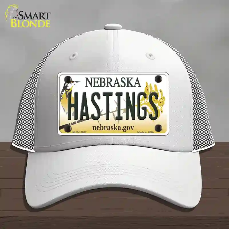 HAT19-MLP-10607 Hastings Nebraska Novelty License Plate Hat, Mesh - White