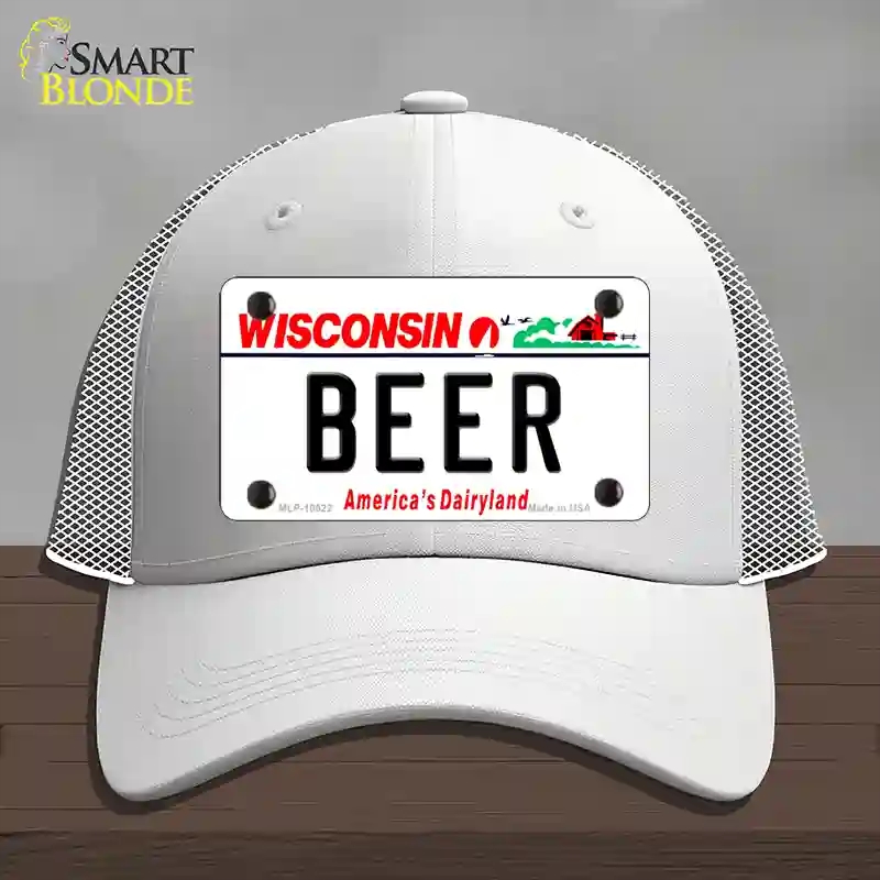 HAT19-MLP-10622 Beer Wisconsin Novelty License Plate Hat, Mesh - White