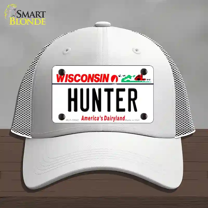 HAT19-MLP-10642 Hunter Wisconsin Novelty License Plate Hat, Mesh - White