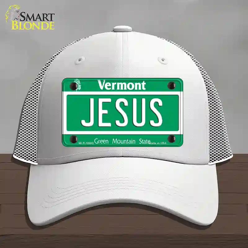 HAT19-MLP-10680 Jesus Vermont Novelty License Plate Hat, Mesh - White