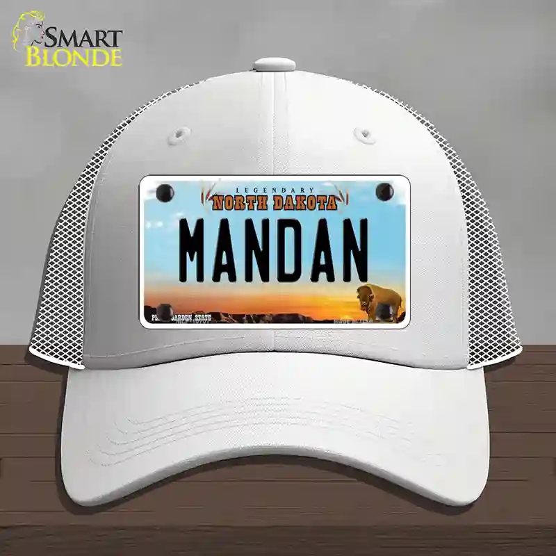 HAT19-MLP-10707 Mandan North Dakota Novelty License Plate Hat, Mesh - White