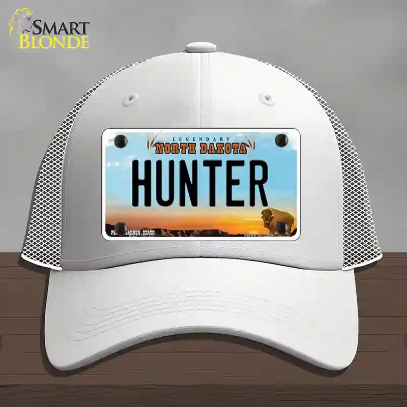 HAT19-MLP-10728 Hunter North Dakota Novelty License Plate Hat, Mesh - White