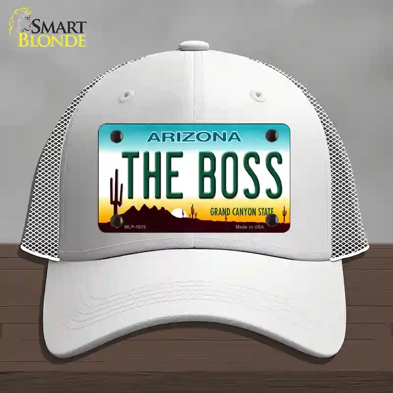 HAT19-MLP-1078 The Boss Arizona Novelty License Plate Hat, Mesh - White