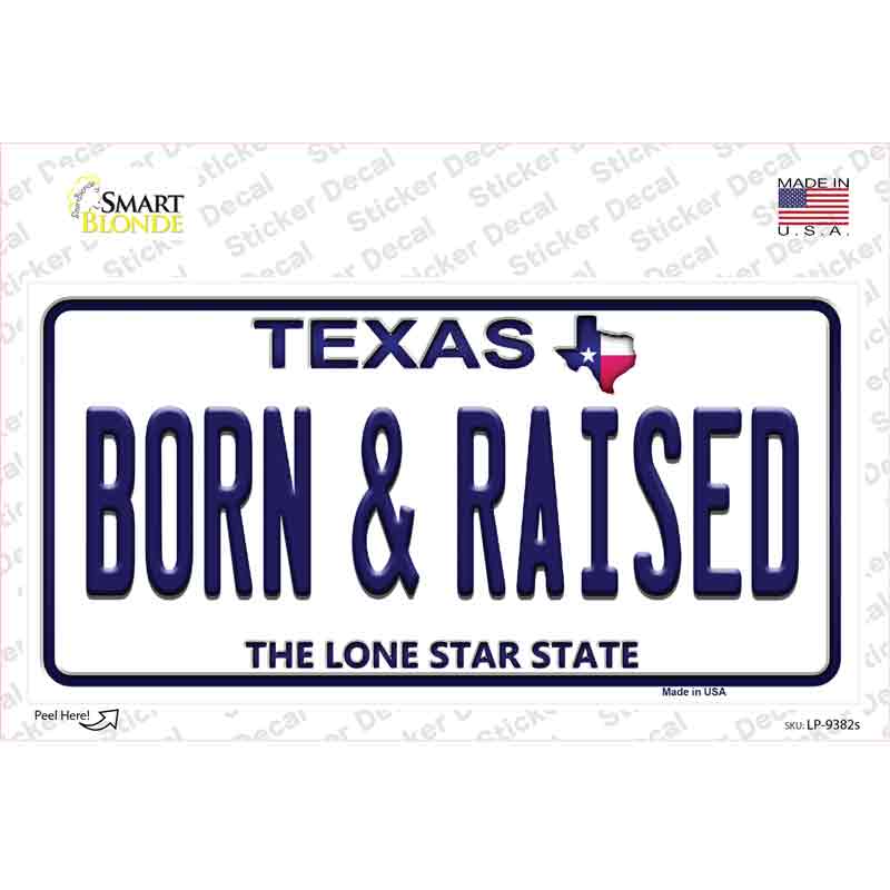 LP-9382s-M Born & Raised Texas Novelty Sticker Decal, Medium