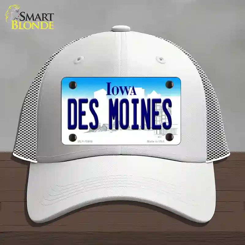 HAT19-MLP-10938 Des Moines Iowa Novelty License Plate Hat, Mesh - White