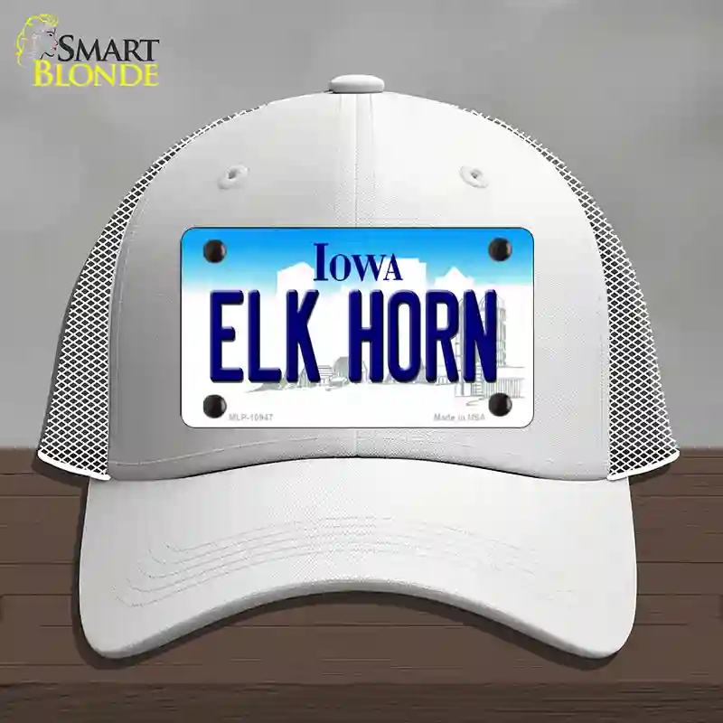 HAT19-MLP-10947 Elk Horn Iowa Novelty License Plate Hat, Mesh - White