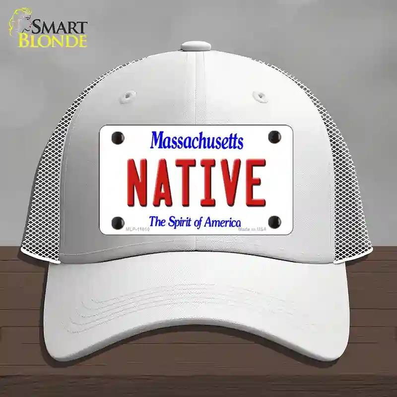 HAT19-MLP-11010 Native Massachusetts Novelty License Plate Hat, Mesh - White