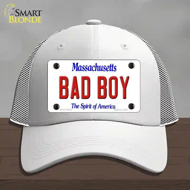 HAT19-MLP-11015 Bad Boy Massachusetts Novelty License Plate Hat, Mesh - White