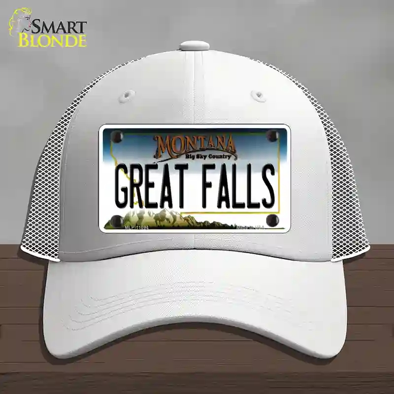 HAT19-MLP-11094 Great Falls Montana State Novelty License Plate Hat, Mesh - White